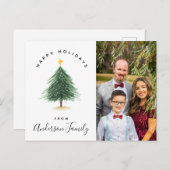 Watercolor Christmas Tree Happy Holidays Foto Postkarte (Vorne/Hinten)