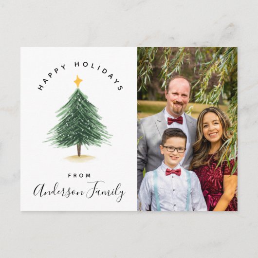 Watercolor Christmas Tree Happy Holidays Foto Postkarte (Vorderseite)