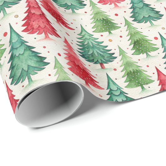 Watercolor Christmas Tree Holiday Pattern Geschenkpapier (Rolleneckpunkt)