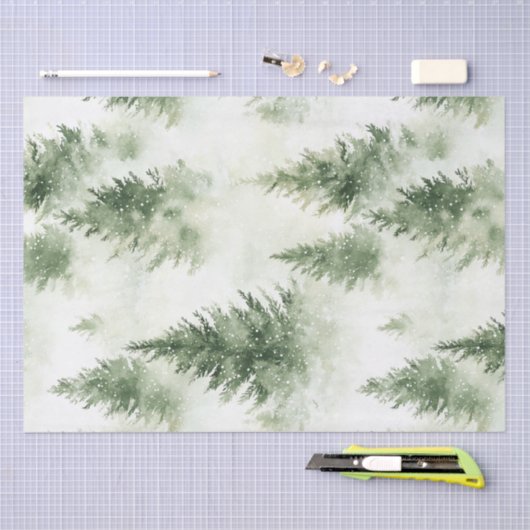 Watercolor Christmas Tree Holiday Pattern Seidenpapier (Handwerk)