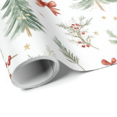 Watercolor Christmas Tree & Holly Wrapping Paper Geschenkpapier (Rolleneckpunkt)