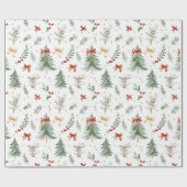 Watercolor Christmas Tree & Holly Wrapping Paper Geschenkpapier (Flach)