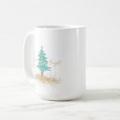Watercolor Christmas Tree "Merry & Bright" Holiday Kaffeetasse (Vorderseite Links)