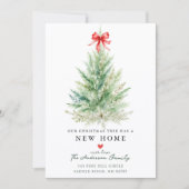 Watercolor Christmas Tree New Home Card Ankündigung (Vorderseite)