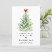 Watercolor Christmas Tree New Home Card Ankündigung (Stehend Vorderseite)