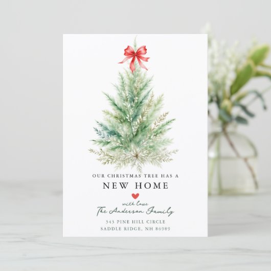 Watercolor Christmas Tree New Home Card Ankündigung (Stehend Vorderseite)
