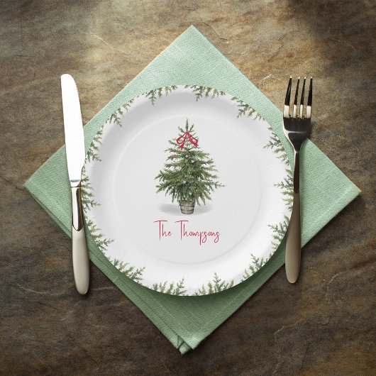 Watercolor Christmas Tree Personalized Pappteller