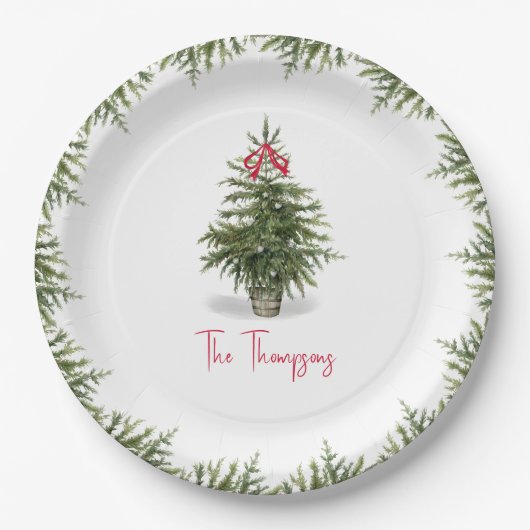 Watercolor Christmas Tree Personalized Pappteller (Vorderseite)
