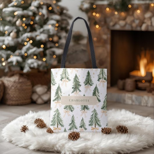 Watercolor Christmas Tree Personalized Tote Bag Tasche