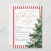 Watercolor Christmas tree Red Stripe Party Einladung (Vorderseite)