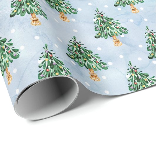 Watercolor Christmas Tree Snowflakes Winter Geschenkpapier (Rolleneckpunkt)