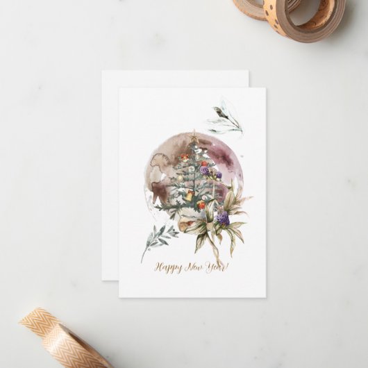 Watercolor Christmas Tree Stationery  Mitteilungskarte (Vorderseite/Rückseite Beispiel)