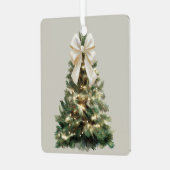Watercolor Christmas Tree with White Bow Ornament (Vorderseite links)
