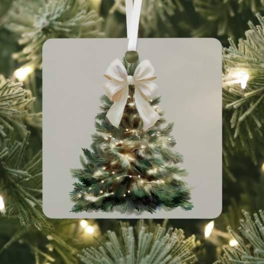 Watercolor Christmas Tree with White Bow Ornament (InSitu)