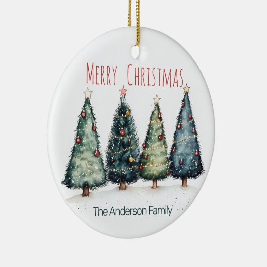 Watercolor Christmas Trees Ornament | Custom Name (Rechts)