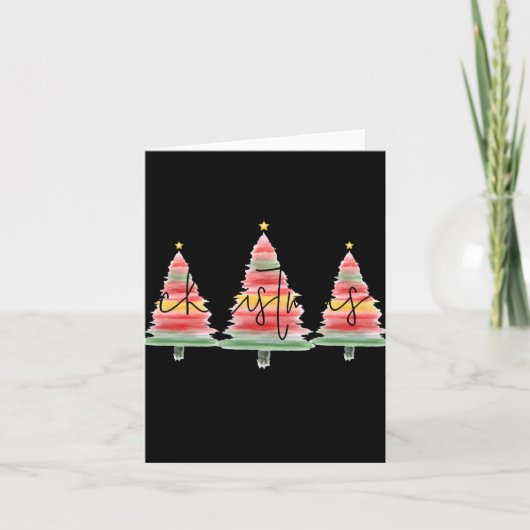 Watercolor Christmas Trees Red Karte (Vorderseite)