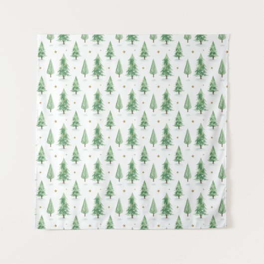 Watercolor Christmas Trees Seamless Pattern Wandteppich (Vorderseite)