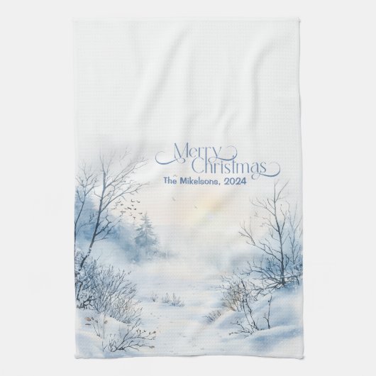 Watercolor Christmas Winter Wonderland Geschirrtuch (Vertikal)