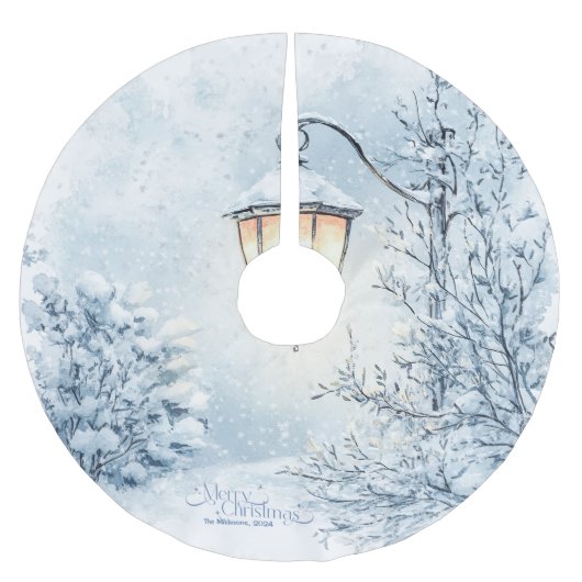 Watercolor Christmas Winter Wonderland Polyester Weihnachtsbaumdecke (Vorderseite)