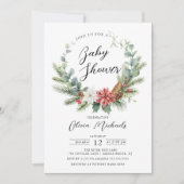 Watercolor Christmas Wreath Baby Shower Einladung (Vorderseite)