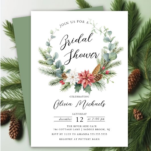 Watercolor Christmas Wreath Bridal Shower Einladung