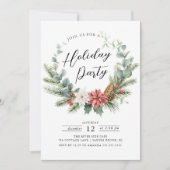 Watercolor Christmas Wreath Holiday Party Einladung (Vorderseite)