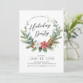 Watercolor Christmas Wreath Holiday Party Einladung (Stehend Vorderseite)