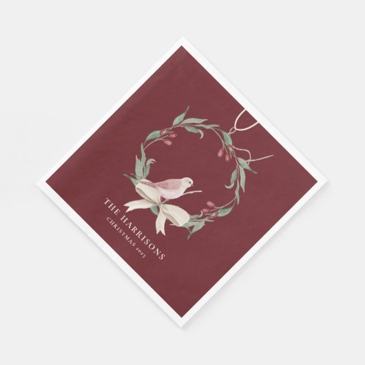 Watercolor Christmas Wreath Personalized Serviette (Ecke)