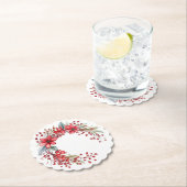 Watercolor Christmas Wreath Poinsettia Holly Berry Untersetzer (Vor Ort)