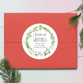 Watercolor Christmas Wreath Return Address Runder Aufkleber