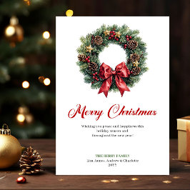 Watercolor Christmas Wreath Traditional Greeting Feiertagskarte