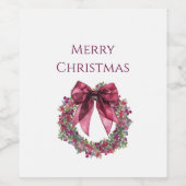 Watercolor Christmas Wreath w/ Berries and Bow Weinetikett (Einzelnes Label)