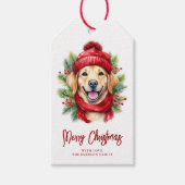 Watercolor Christmas Yellow Labrador Dog Geschenkanhänger (Vorderseite)