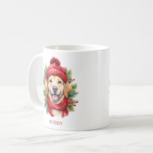 Watercolor Christmas Yellow Labrador Dog Kaffeetasse (Vorderseite Links)