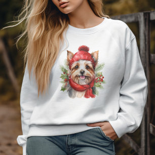 Watercolor Christmas Yorkie Dog Sweatshirt