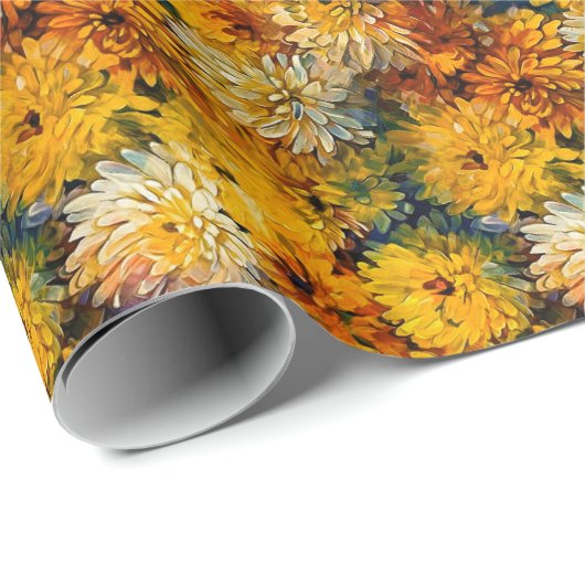 Watercolor Chrysanthemums Wrapping Paper Roll Geschenkpapier (Rolleneckpunkt)