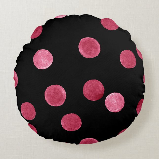 Watercolor Circles Black Background Patches Rundes Kissen (Vorderseite)