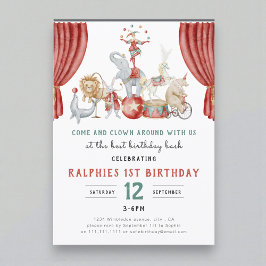 Watercolor Circus Elephant First Birthday Einladung