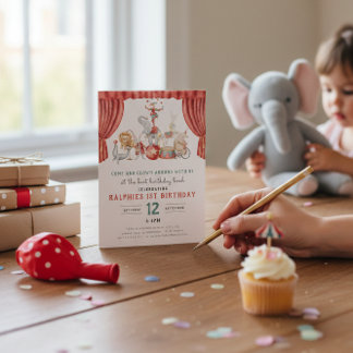 Watercolor Circus Elephant First Birthday Einladung