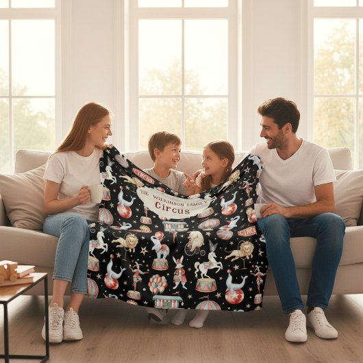 Watercolor Circus Tent Elephants Lions Family  Fleecedecke