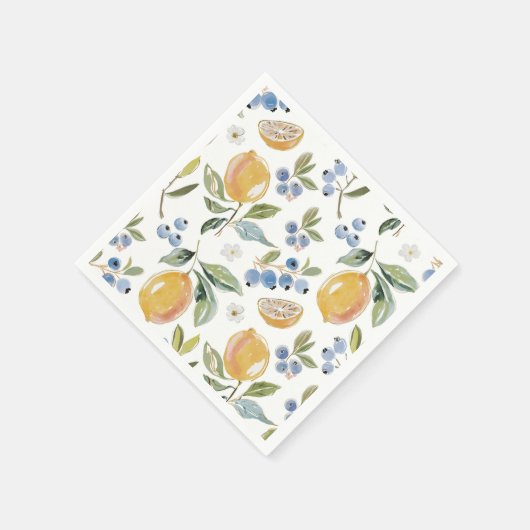 Watercolor Citrus & Blueberry Pattern Serviette (Ecke)