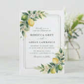 Watercolor Citrus Green Lemon Botanical Wedding Einladung (Stehend Vorderseite)