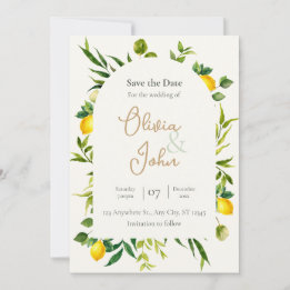 Watercolor Citrus Lemon Arch Save the Date Card Einladung