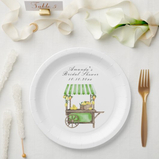 Watercolor Citrus Lemon Cart Bridal Shower Pappteller (Hochzeit)