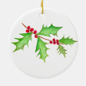 Watercolor Classic Christmas Holly Keramik Ornament (Hinten)