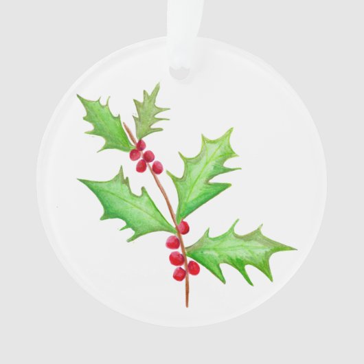 Watercolor Classic Christmas Holly Ornament (Vorderseite)