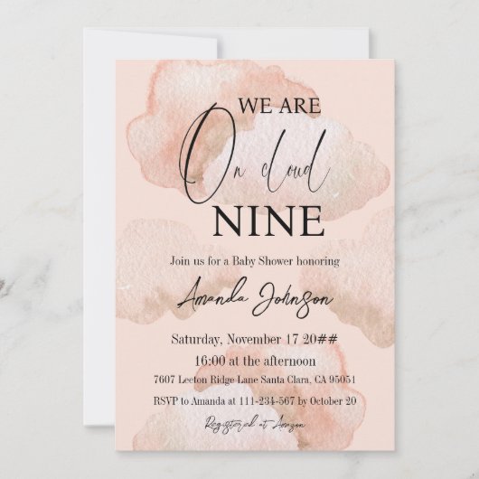 Watercolor Cloud Nine Sky Pink Girl Baby Dusche Einladung (Vorderseite)