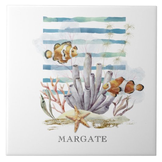 Watercolor CLOWING FISH Design, Beach MARGATE Fliese (Vorderseite)