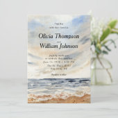 Watercolor Coastal Beach Wedding Invitation Einladung (Stehend Vorderseite)