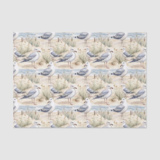 Watercolor Coastal Seagulls Seidenpapier (Vorderseite)